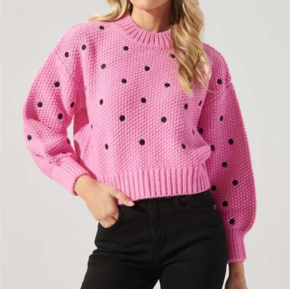 Sugarlips Womens Pink Sweater Knit Polka Dot Size M Cropped CozyChic